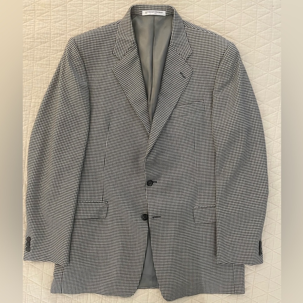 HICKEY FREEMAN LTD Small Check Wool Jacket in Black / White Size 42 L $1495